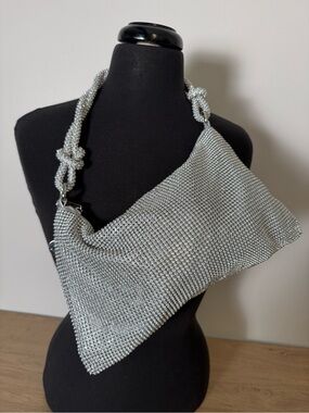 Aldo Silver Mesh Knotted-Handle Shoulder Bag
